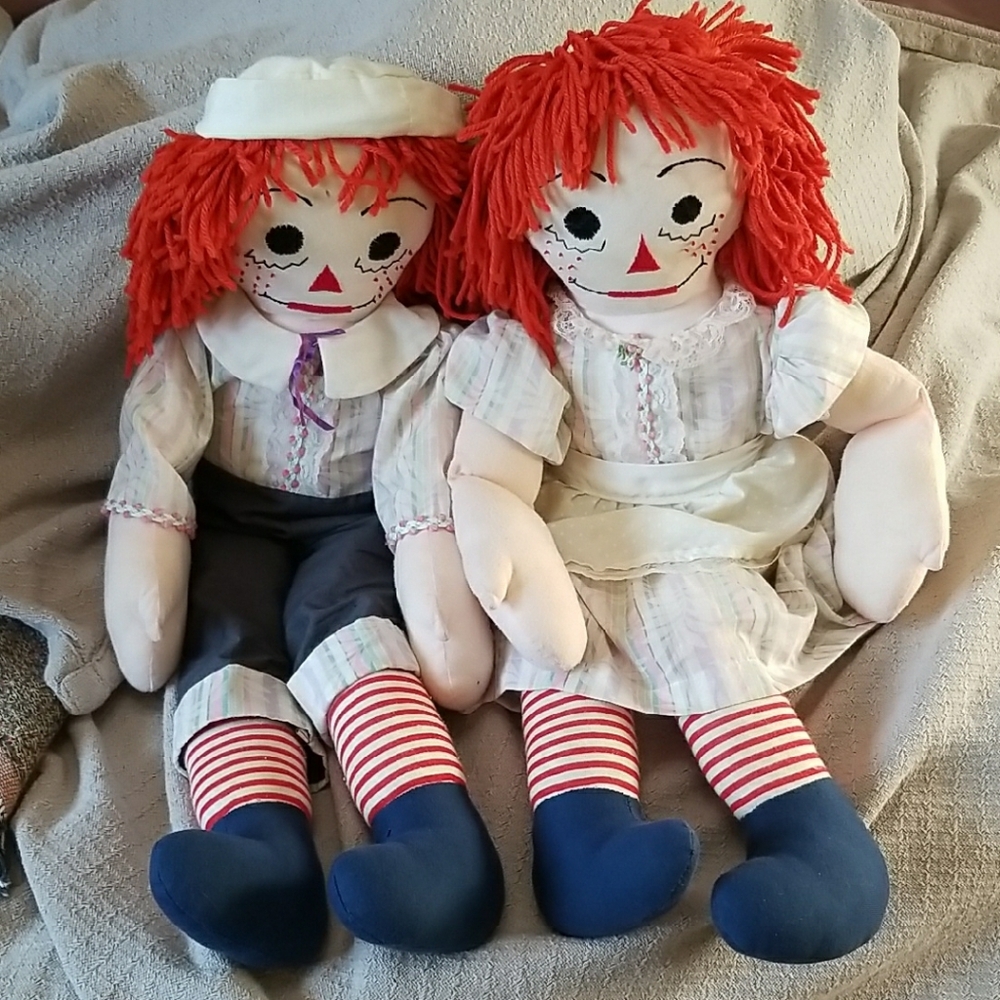 Vintage Raggedy Ann and Andy Plush Dolls - Set